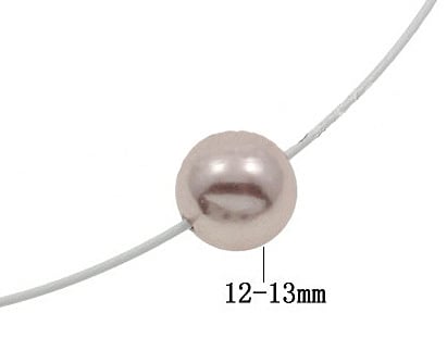 Detail van mother of pearl parelketting met oud roze parel met maatindicatie | Wire Shiny Ball Pink