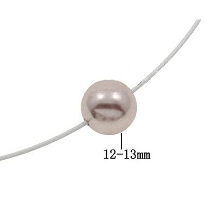 Detail van mother of pearl parelketting met oud roze parel met maatindicatie | Wire Shiny Ball Pink