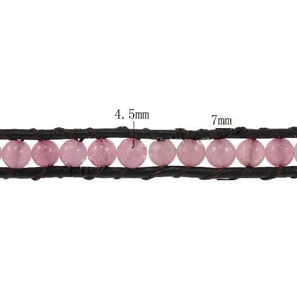 Roze edelstenen armband met zwart leer, maataanduiding | Wrap Rose Quartz