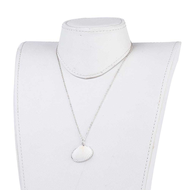 Schelpen ketting met witte schelp en zilver edelstaal op buste | set White Cockel Shell Silver