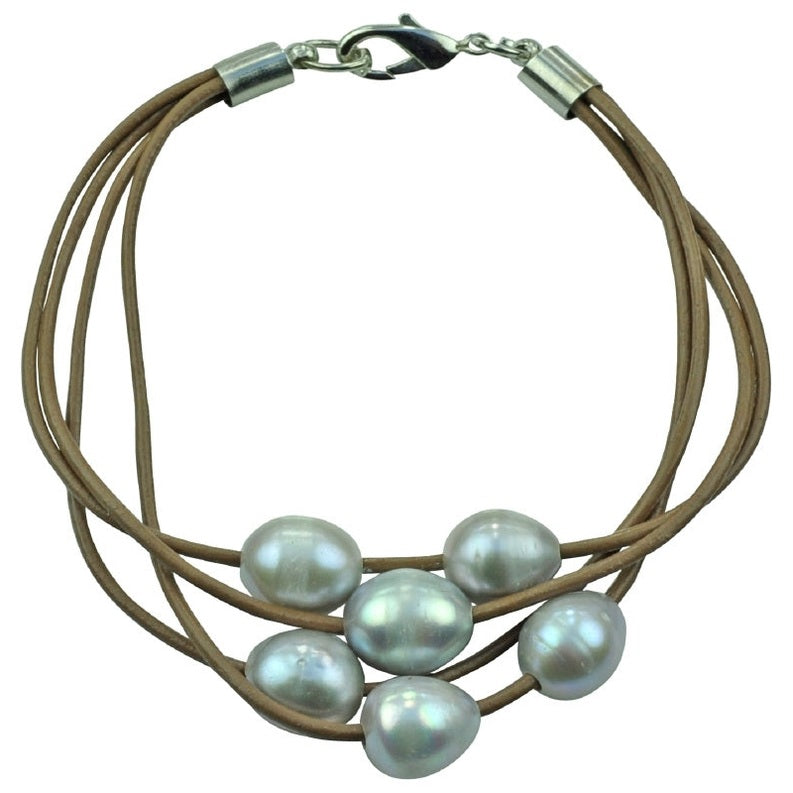 Grijs zoetwater parel armband met lekker en sterling zilver (925) | Leather Pearl Grey