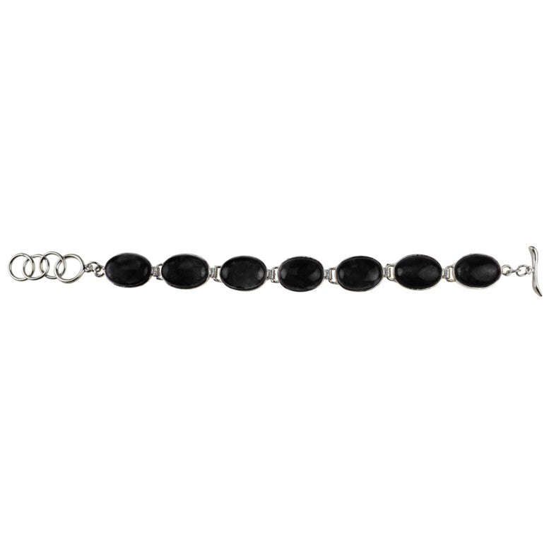 Zwart edelstenen armband met zwarte agaat plat liggend| Black Agate Oval