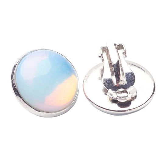 Licht blauwe edelstenen clips oorbellen met opaal voor en achterkant | Sea Opal Clips