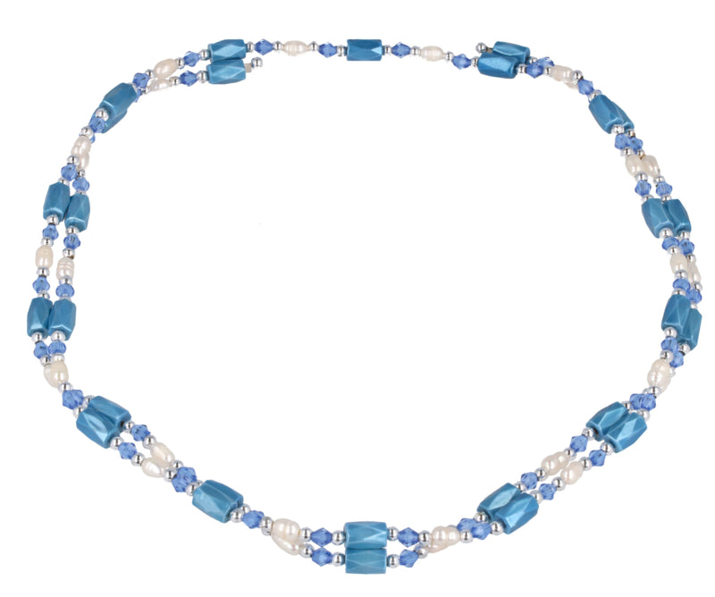 Zoetwater parelketting met edelsteen Wrap Magnetite Blue Pearl