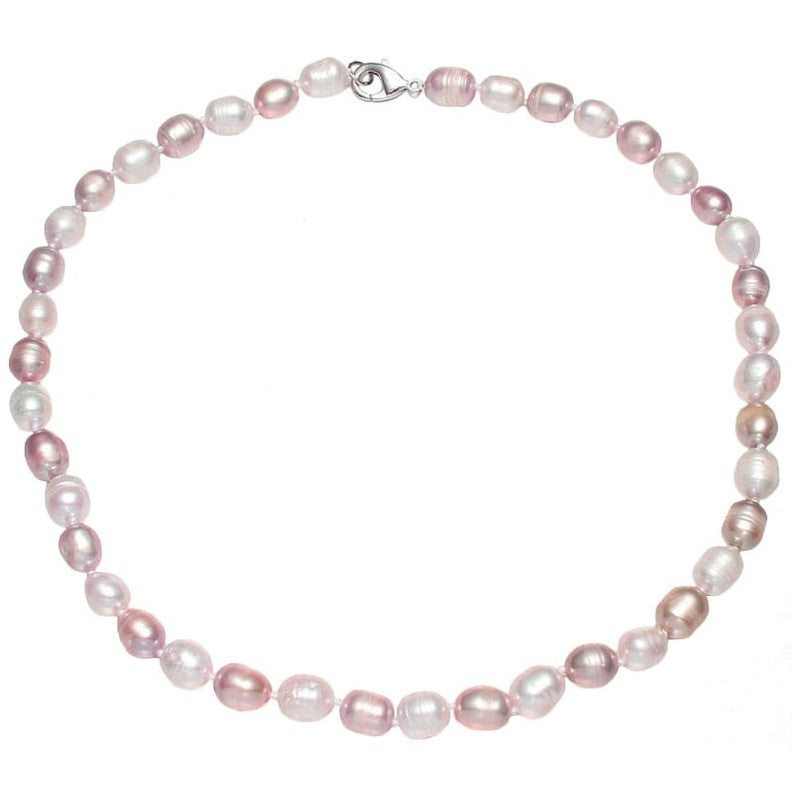 Handgeknoopte zoetwater parelketting met witte en roze parels en sterling zilver (925) | set Elynn