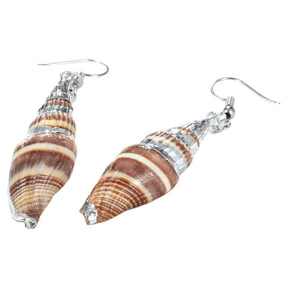 Schelpen oorbellen met crème en bruine schelp en sterling zilver (925) liggend | Conche Shell Small