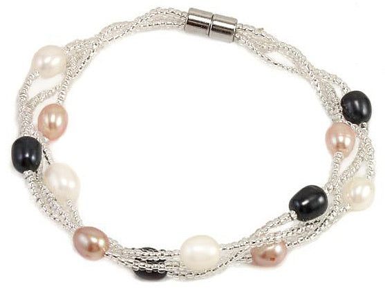 Zoetwater parel armband met witte, zalm en zwarte parels en magneetslotje | Twine Pearl Multi Color