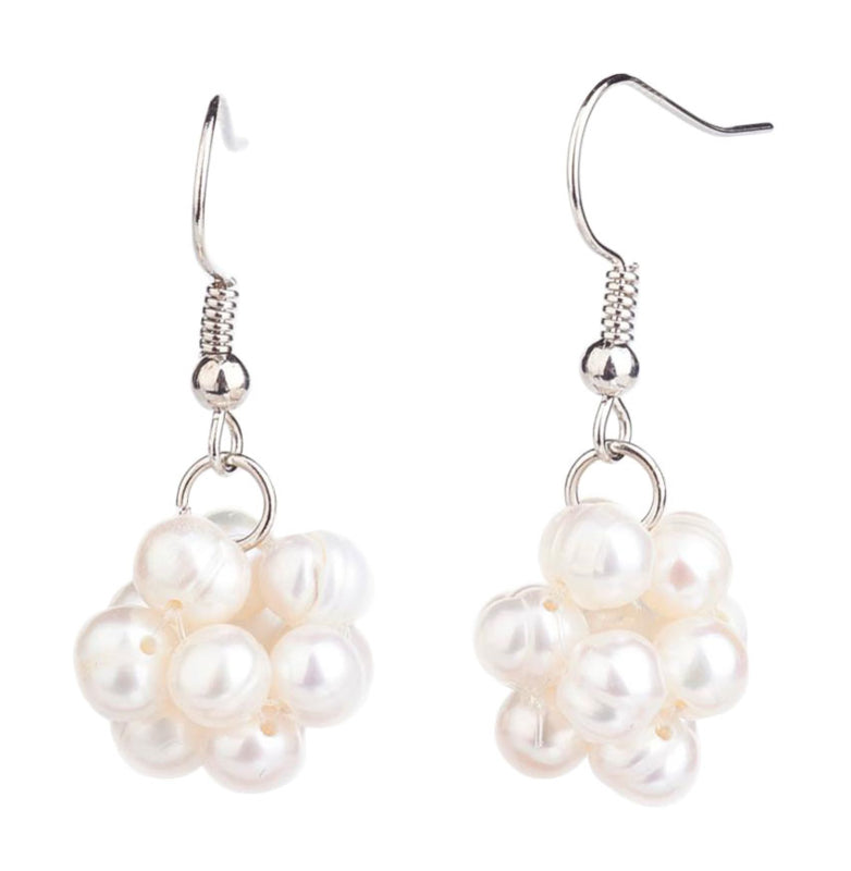 Witte zoetwater parel oorbellen met witte parel bol En sterling zilver (925) | Ballina