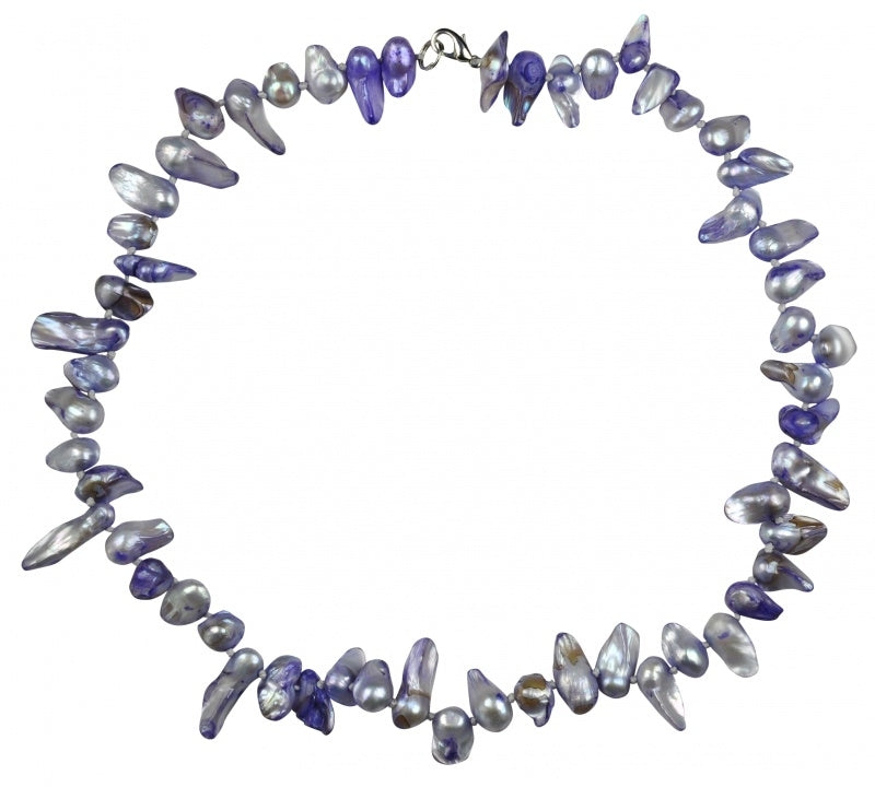 Handgeknoopte zoetwater parelketting met lila kleurige parels en sterling zilver (925) | Purple Blister