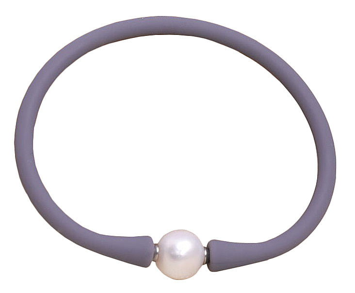 Wit elastisch zoetwaterparel armband met grijze band | Greyly