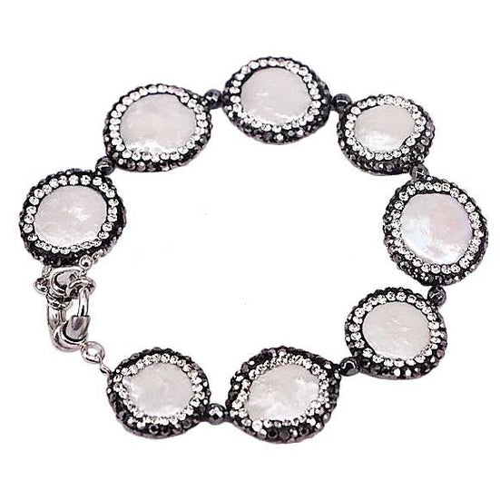 Wit zoetwater parel armband met stras steentjes | Bright Coin Pearl
