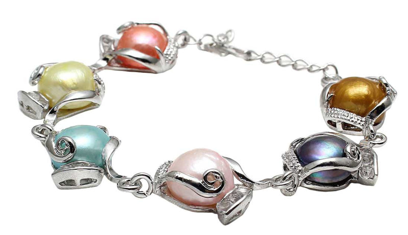 Zoetwater parel armband met pastel kleurige parels, zijaanzicht | Evita Color Two