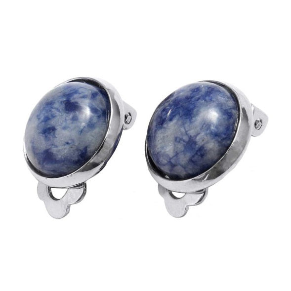Blauwe edelstenen clips oorbellen met blus spot jaspis zijaanzicht| Blue Spot Clips