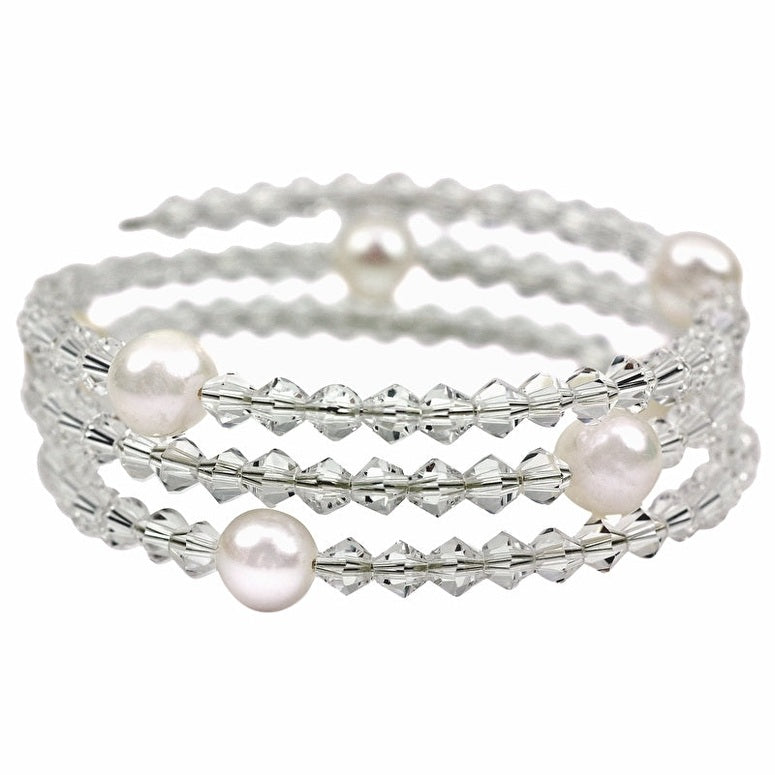 Wit zoetwater parel wikkelarmband met heldere kristallen | Pearl W AB Crystal