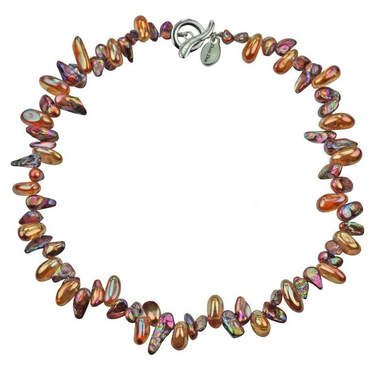 Zoetwater parelketting met bruin rode parels en goud kleurige kwarts | Quartz AB Color Brown