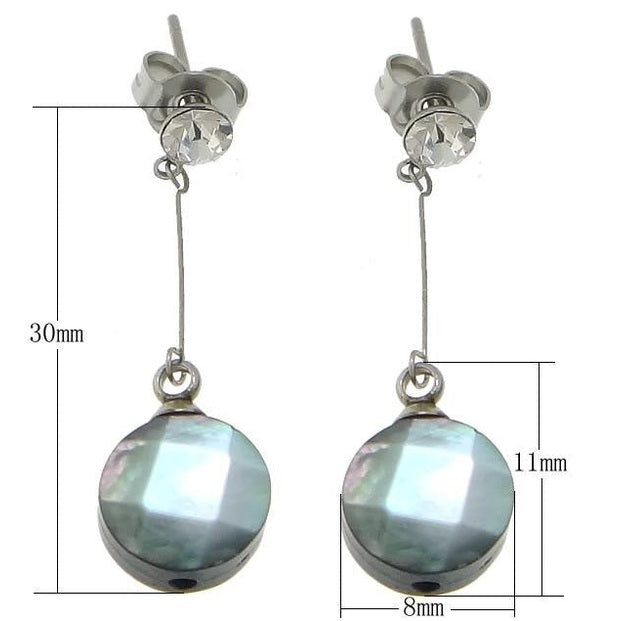 Lange parelmoeren oorbellen met blacklip en edelstaal met maatindicatie | Blacklip Long Round