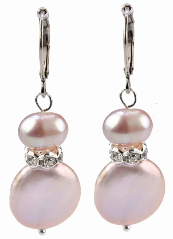 Roze zoetwater parel oorbellen met sterling zilver (925), vooraanzicht | Conny Bling Pink