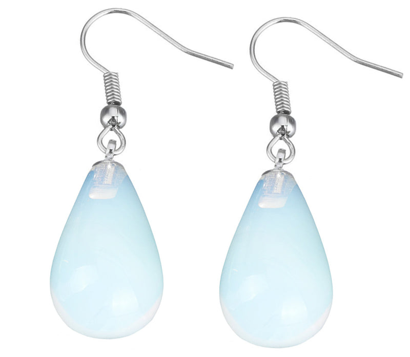 Licht blauwe edelstenen oorbellen met zeeopaal en sterling zilver | Sea Opal Big Drop