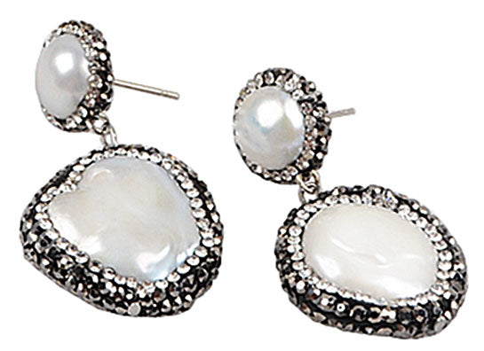 Zoetwater parel oorbellen Double Bling Coin Pearl