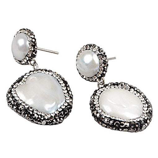 Zoetwater parel oorbellen Double Bling Coin Pearl