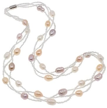 Zoetwater parelketting met witte, zalm en roze parels en magneetslotje | Twine Pearl Soft Colors 2