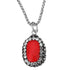 Detail van rode edelstenen ketting met turkoois, stras steentjes en zilver edelstaal | Bright Red Turquoise
