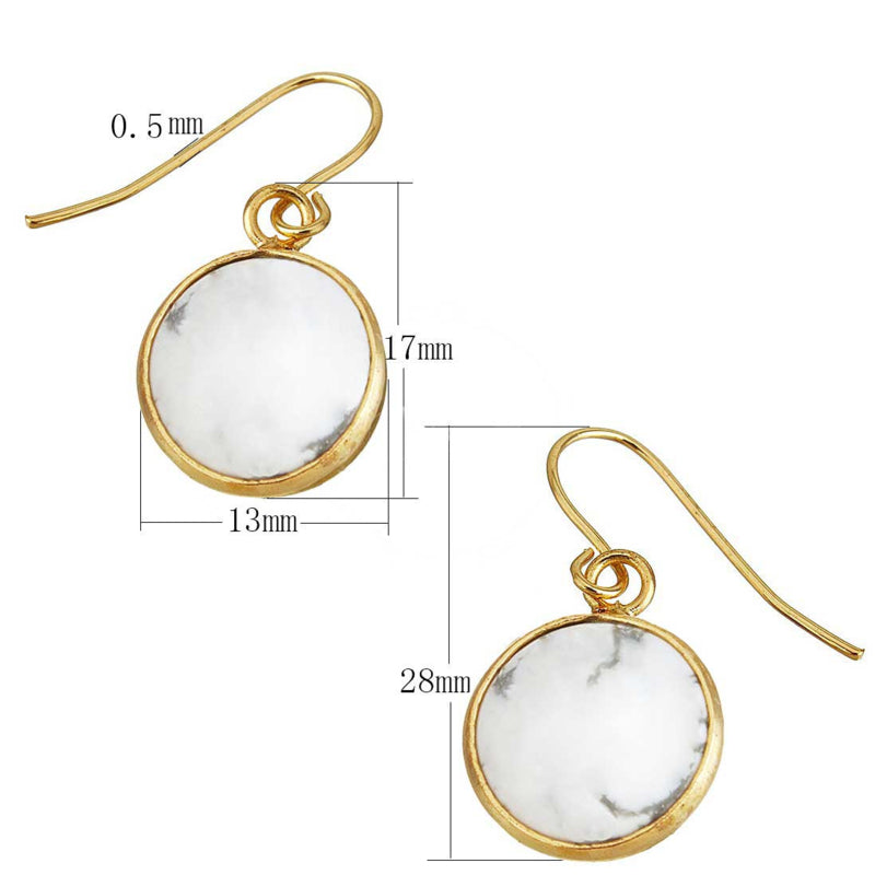 Witte edelstenen oorbellen met howliet en goud edelstaal maat indicatie | Howlite Gold Round