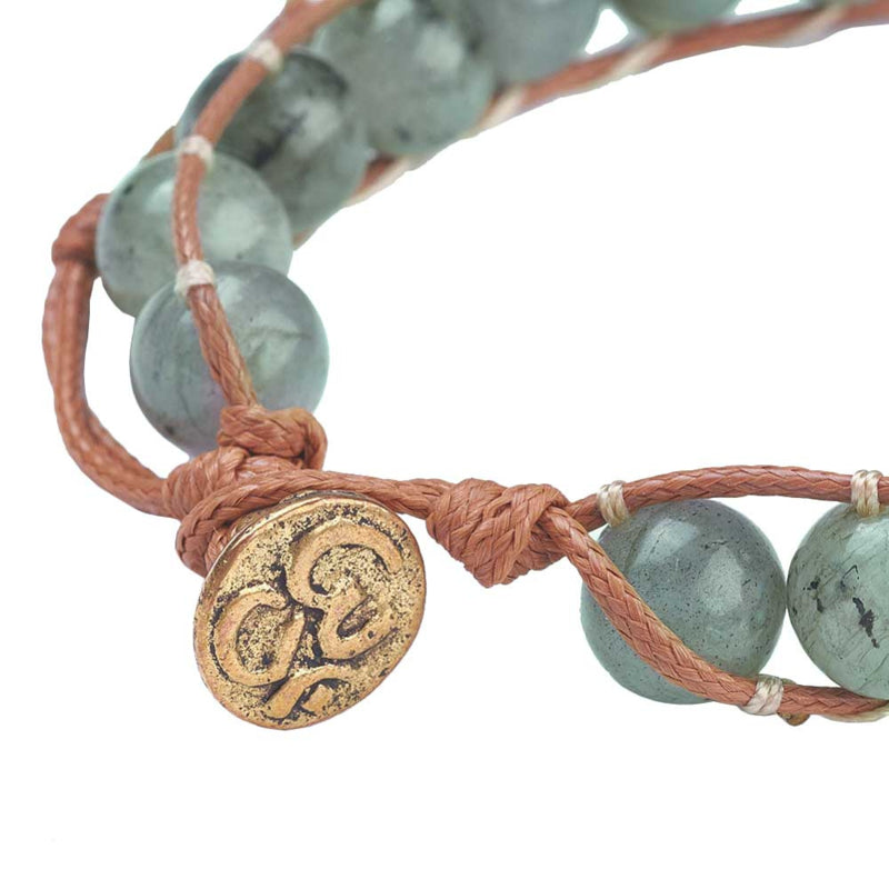 Slotje van edelstenen armband met labradoriet en gouden slotje met aum motief | Labradorite Antique Gold