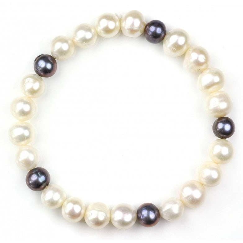 Zoetwater parel armband met witte en paarse parels, elastisch | Puna