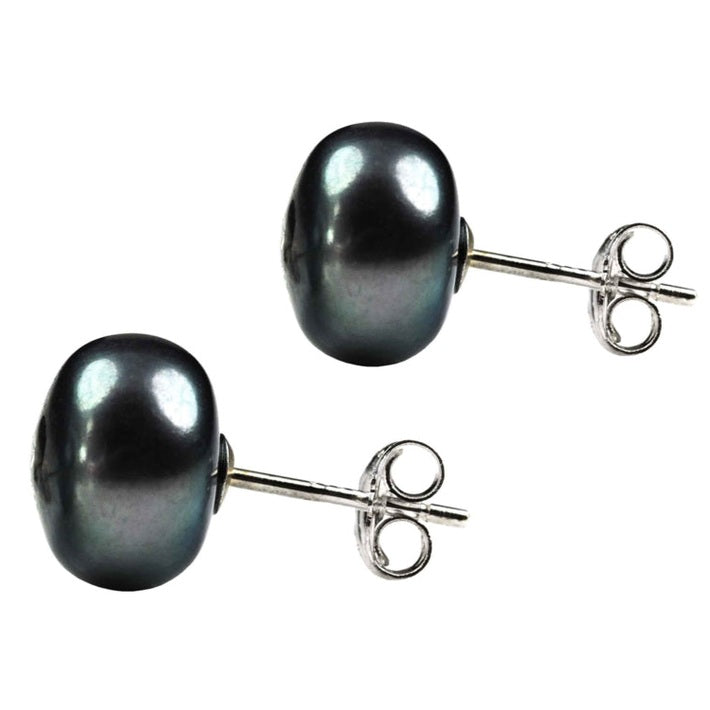 Zoetwater parel oorknop met zwarte parel en stras steentje zijaanzicht | Cadeau set Mea Bling W-B