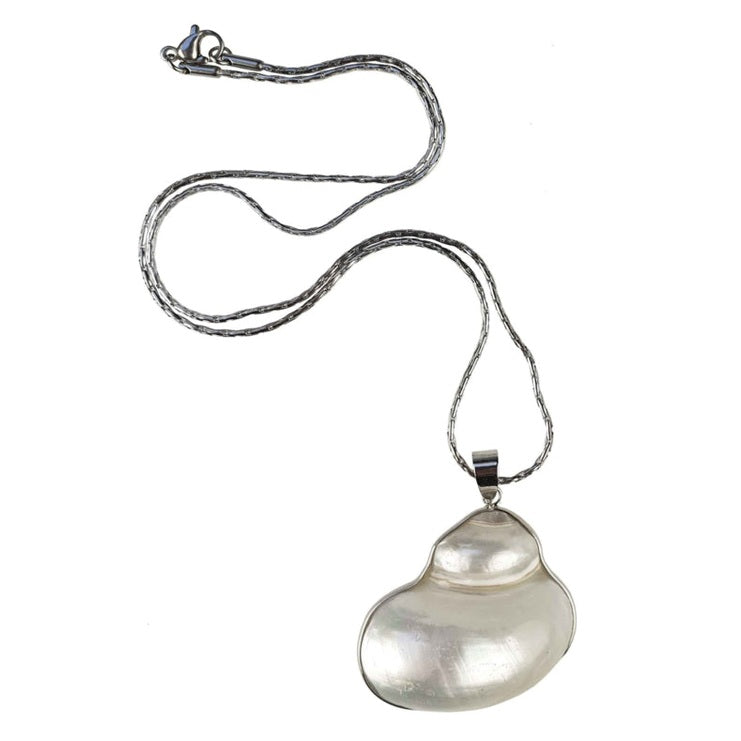 Witte parelmoeren schelpen ketting met zilver edelstaal| Pearl White Turbo Shell