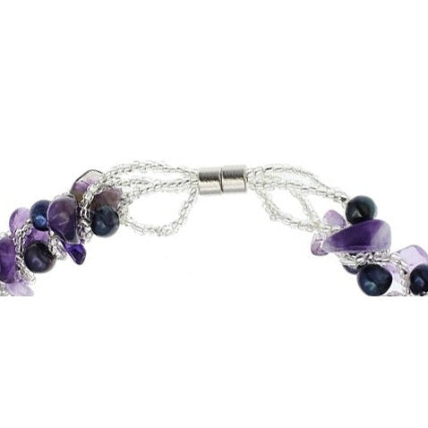 Magneetslotje van zoetwater parelketting met donker blauwe parels en amethist | Pearl Amethyst