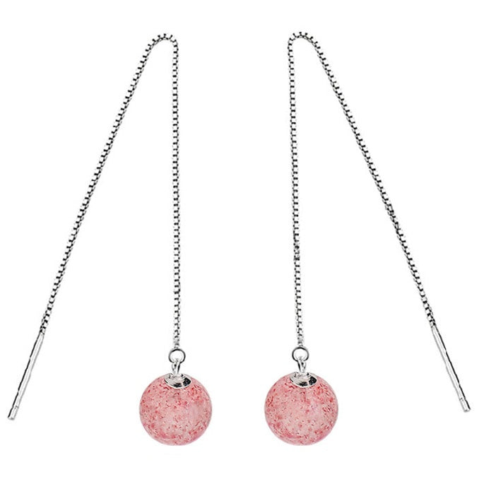 Lange edelstenen oorbellen met kersen kwarts en sterling zilver (925) | Cherry Quartz Chain