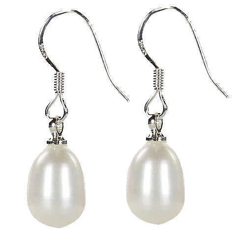 Witte zoetwater parel oorbellen met sterling zilveren oorbelhaakjes, zijaanzicht | Big Lianca