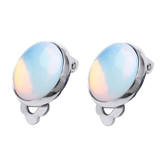Licht blauwe edelstenen clips oorbellen met opaal zijaanzicht | Sea Opal Clips