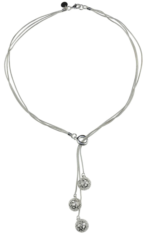 Verzilverde ketting met 3 kettingen met bolletje met hartjes motief | Silver Ball