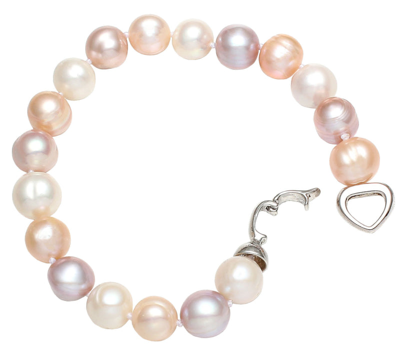 Zoetwater parel armband met witte, zalm en roze parels met open slotje | Big Bold Soft Colors