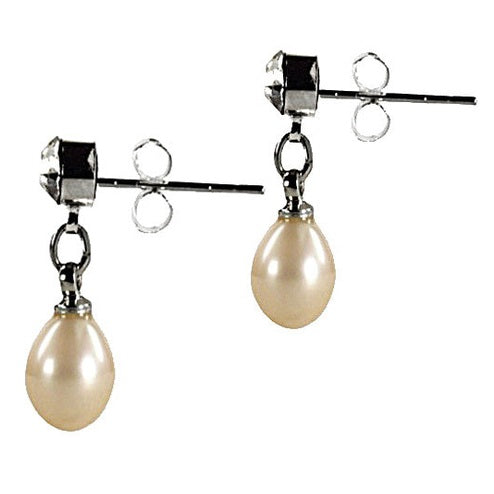 Zoetwater parel oorknopje met zalm kleurige parel en stras steentje zijaanzicht | Cadeau set Big Crystal Pearl W-Pe