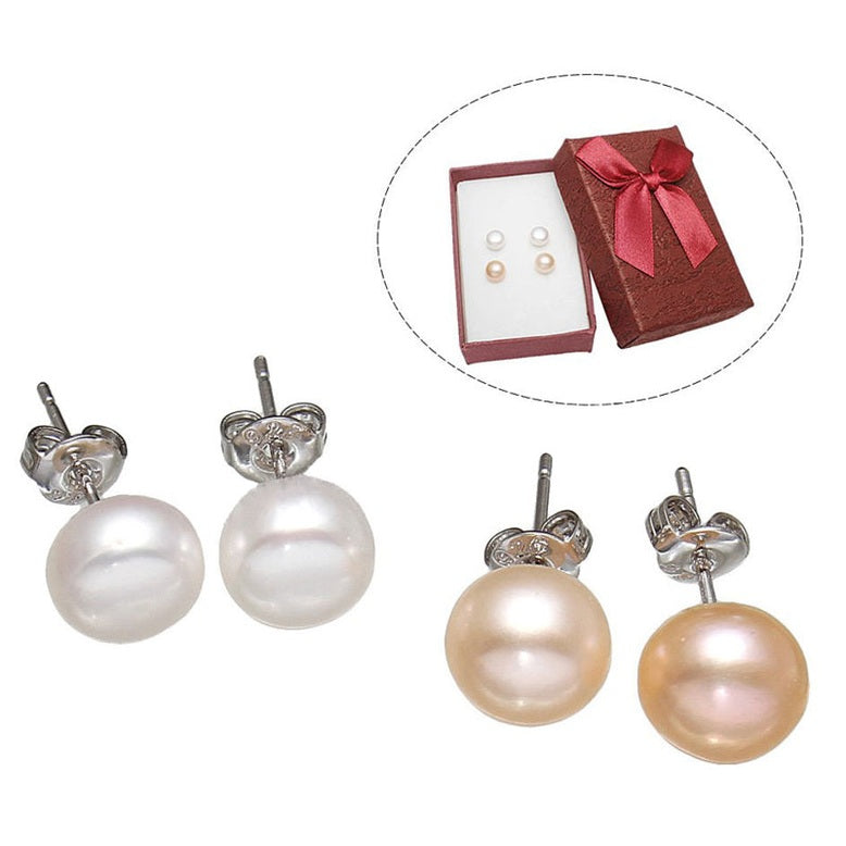 Cadeau set met 2 paar parel oorknopjes in de kleur wit en zalm in geschenkverpakking | Cadeau set oorbellen Mea Zea