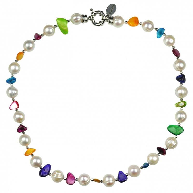 Zoetwater parelketting met witte parels en gekleurd parelmoer | Big Bold Happy