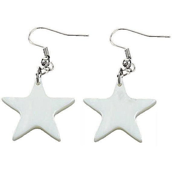 Witte parelmoeren oorbellen in de vorm van een grote ster en sterling zilver 925 | Big White Shell Star