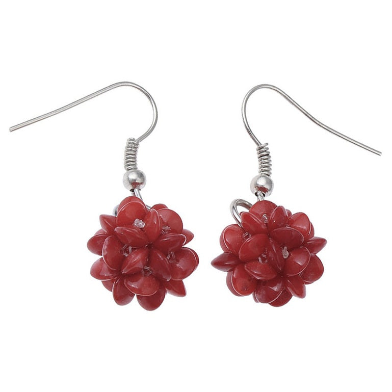 Koralen oorbellen met rood koralen bal en sterling zilver 925 voor en achterzijde | Coral Ball Chip