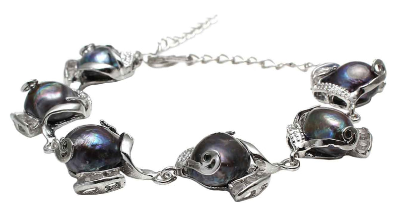 Zoetwater parel armband met zwart grijze parels, zijaanzicht | Evita Black