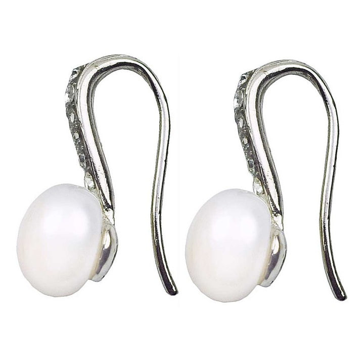 Witte zoetwater parel oorbellen met stras steentjes, zijaanzicht | Avetta