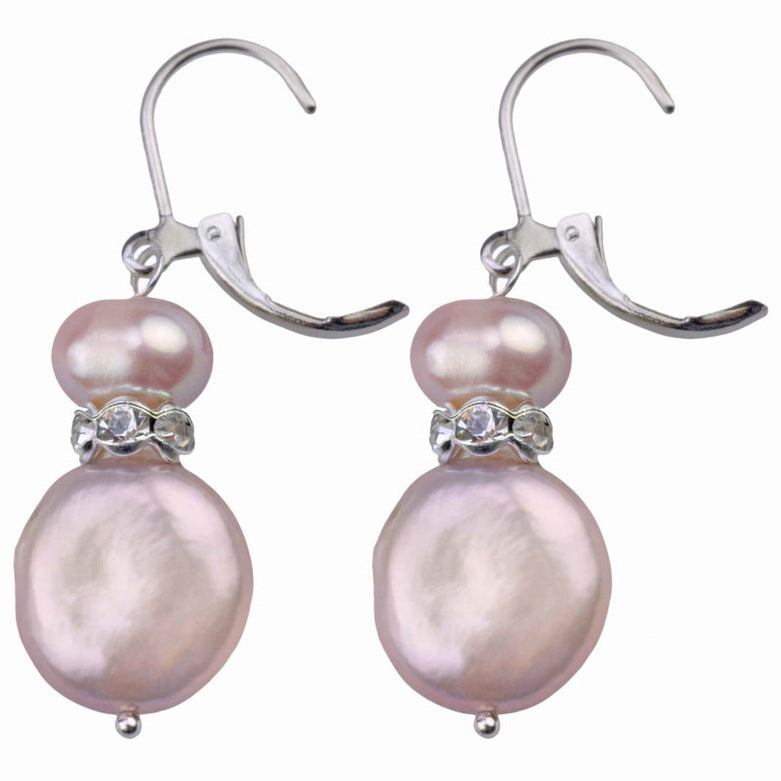 Roze zoetwater parel oorbellen met sterling zilver (925), met oorbelhaakjes open | Conny Bling Pink