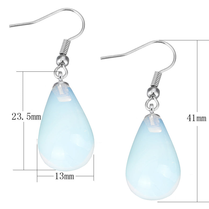 Licht blauwe edelstenen oorbellen met zeeopaal en sterling zilver, maatindicatie | Sea Opal Big Drop