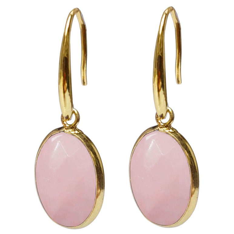 Roze edelstenen oorbellen met rozenkwarts | Gold Oval Rose Quartz