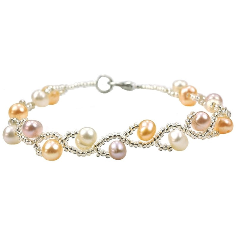 Zoetwater parel armband met witte, zalm en roze parels | Twist Pearl Soft Colors