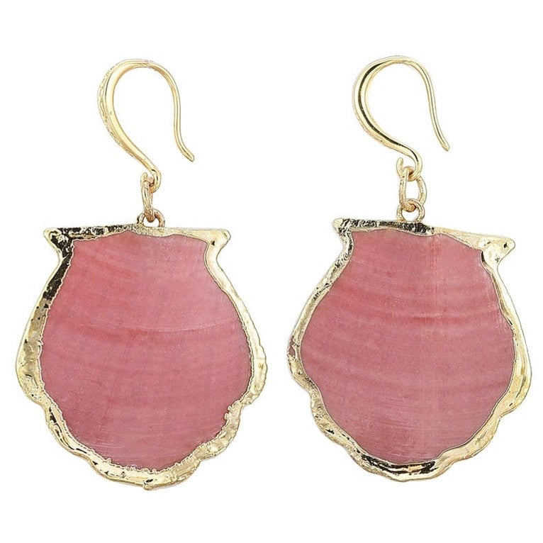 Schelpen oorbellen met roze Shell schelp en goud edelstaal | set Gold Sea Shell Pink