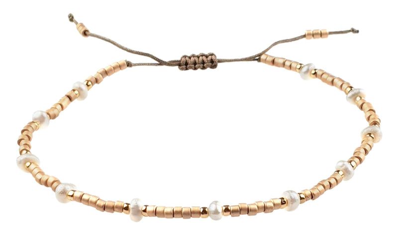 Wit zoetwater parel armband, schuifarmband | Mini Pearl Bead Gold